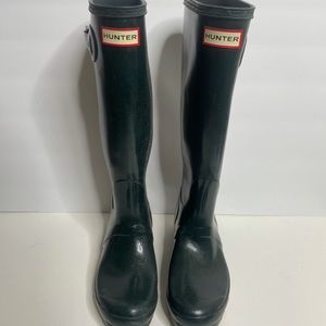 Hunter Women's Original Tall Rain Boots, High Gloss, Dark Olive Green, Size 7